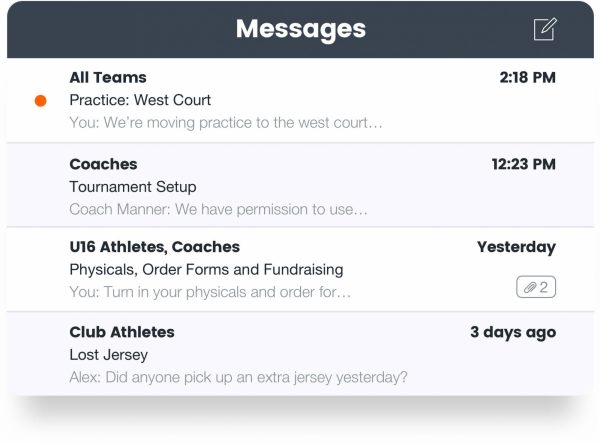 Want to communicate with your entire club basketball team, or send a message to an individual player? Use Hud's messaging feature to communicate with anyone on your club team.